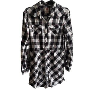 Levis Girls Flannel  Sz Large 12-13 YRS Black White Hearts Plaid Western